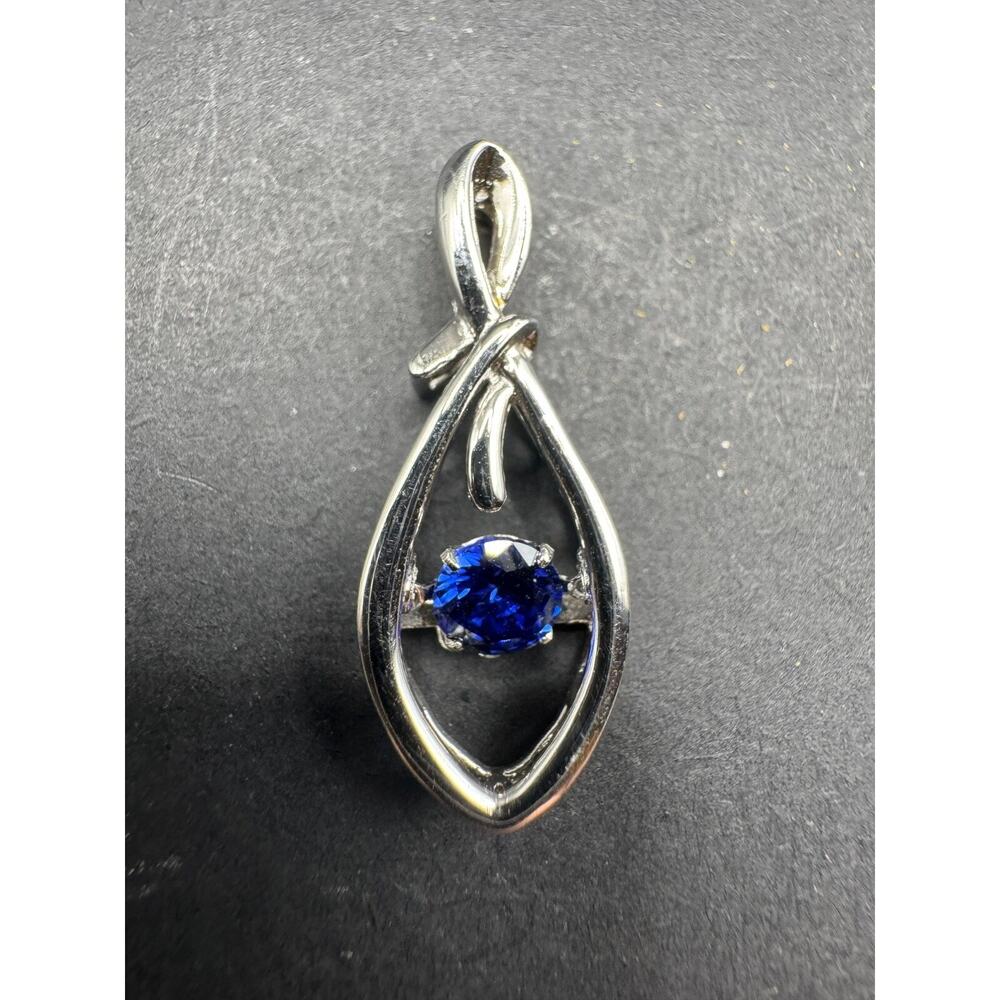 Vintage Designer Signed Sterling Silver 925 Floating Blue Sapphire Pendant